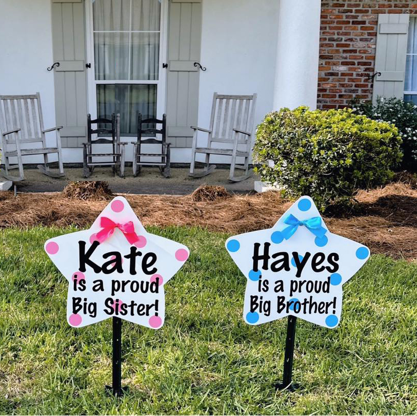 Sibling Stars in Pink and Blue Decorations, Birth Announcement Yard Stork Sign in DeSoto, Cedar Hill, Burleson, Waxahachie, and Duncanville & More